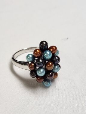 HONORA Pearl Sterling Silver Ring in Blues And Browns SIZE 9